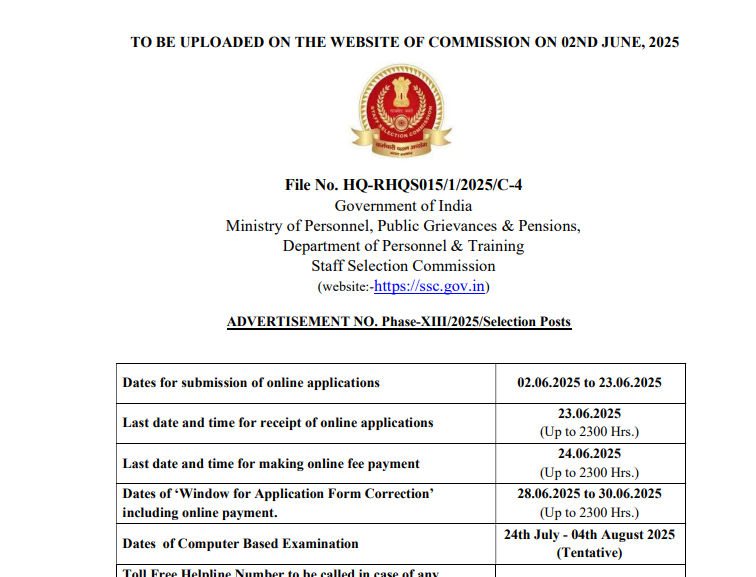 SSC Selection Post Phase 13 Exam 2025